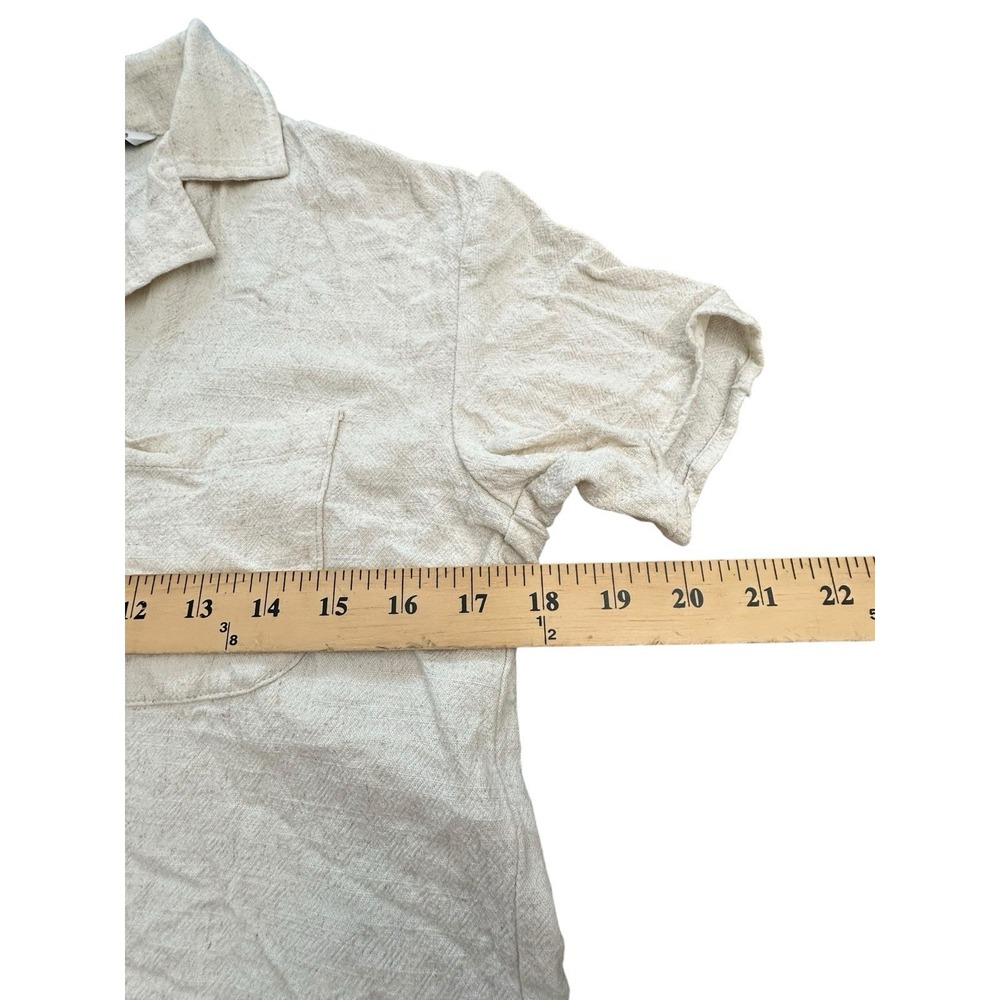 Stradivarius Top Womens Small Linen Blend Short Sleeve Boxy Shirt Flax #U3 View 3